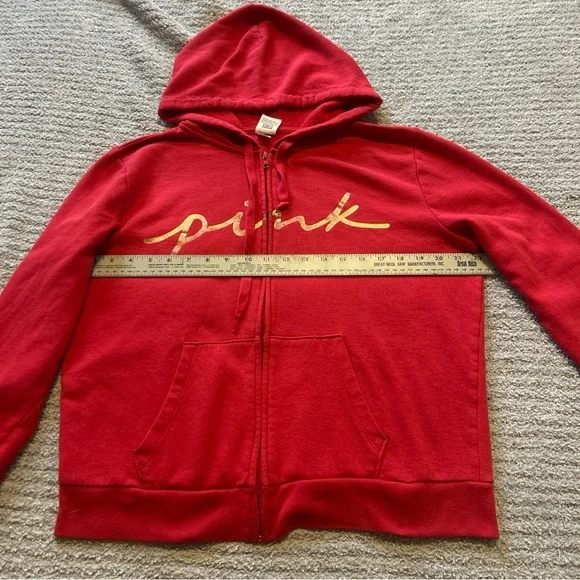 PINK Victoria's Secret Vibrant Red Full Zip Up Hoodie Size Large - Picture 4 of 9